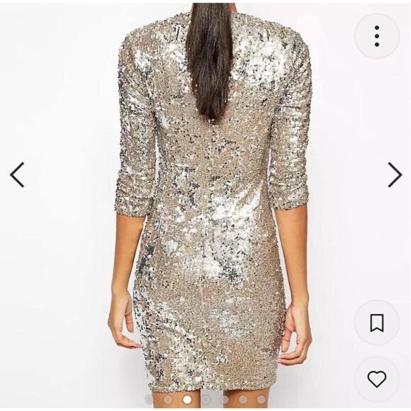 ASOS tfnc Paris DeepTaupe & Silver Sequin Bodycon Party Dress sz 14 NWT - Picture 3 of 9